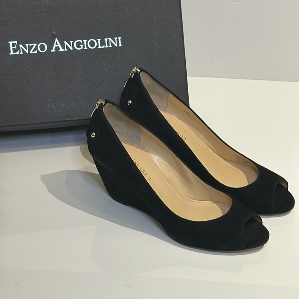 Enzo Angiolini Women's Black Suede Wedge Shoes US Size 8M